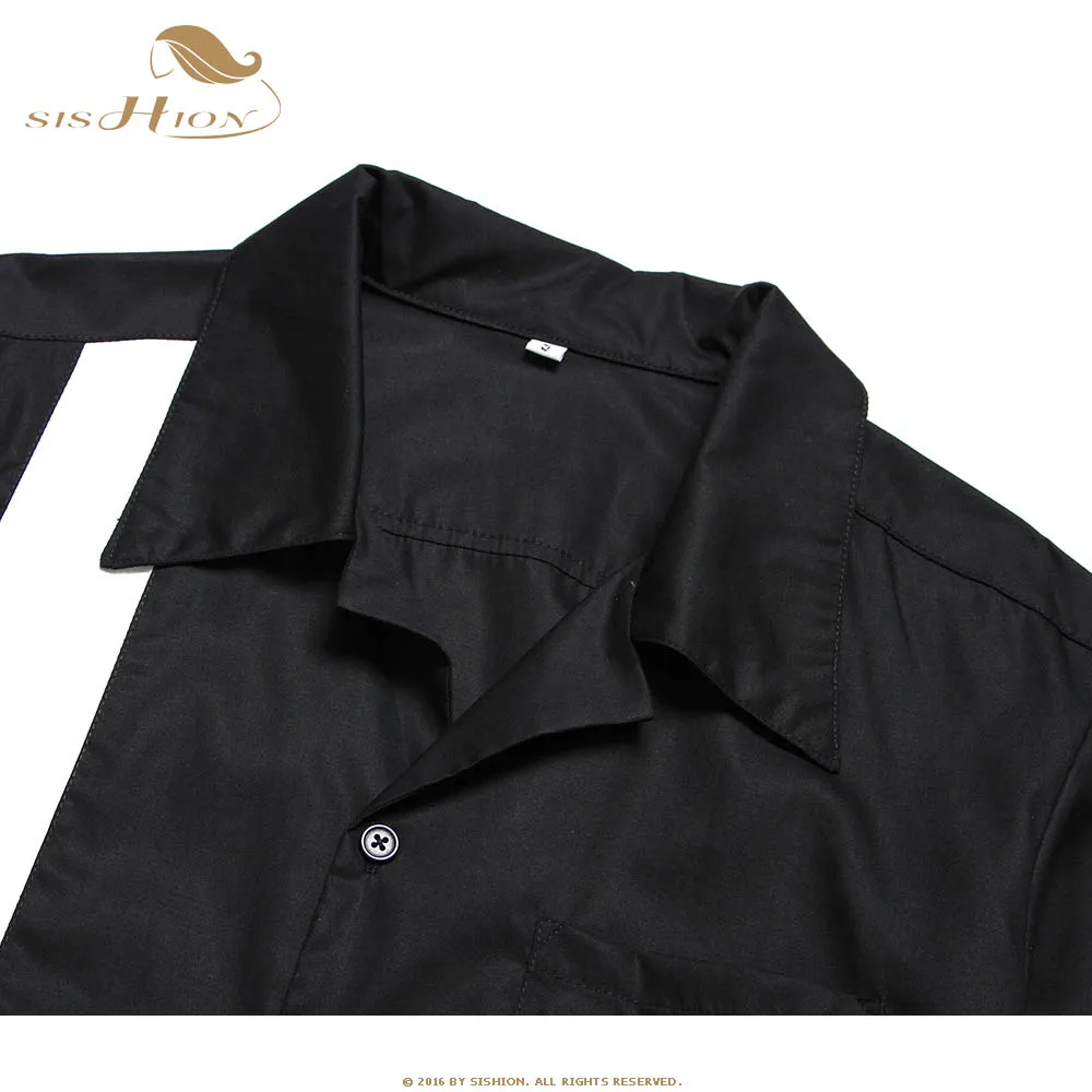 SISHION, винтажная Мужская рубашка, ковбойская, ST109, хлопковая, с коротким рукавом, летняя, черная рубашка, camisa, с коротким рукавом, мужские футболки для боулинга