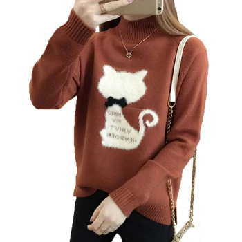

Autumn Winter women's Sweater 2018 New Half-high Collar Pullover Thick Warm knit Bottoming Shirt Personality Fashion Female W69