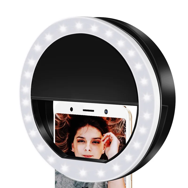 Светодиодный, портативный, с USB зарядкой, кольцевой светильник для селфи, 4 цвета, для телефона, дополнительный светильник ing Night Darkness Selfie Enhancing Fill светильник s - Цвет: black