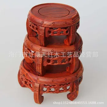 

Mahogany statue stone vase flower pot base plate a few red sandalwood wood crafts ornaments round solid wood base