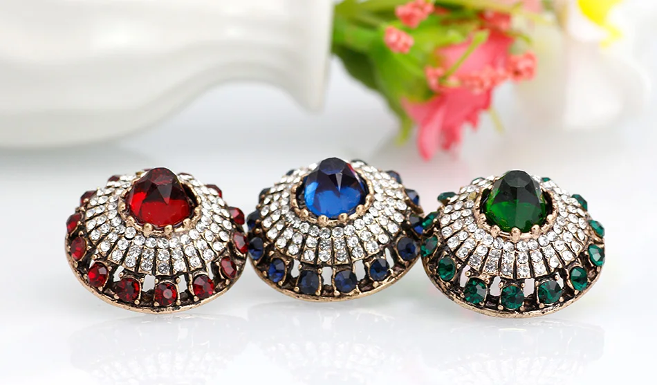 Новый марокканский Ретро Винтаж кольцо серьги наборы для женщин античное золото цвет натуральный камень Полный Кристалл Богемия