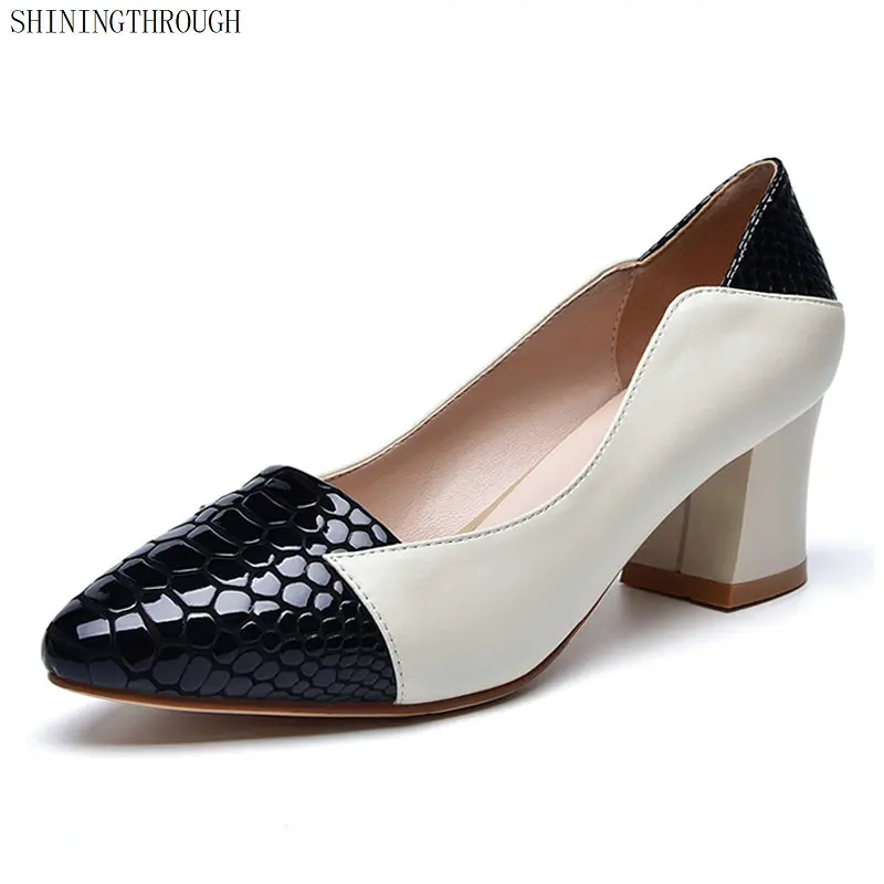 

2019 New patchwork High Heels Shoes Women's Fashion Solid Shallow Office Shoes Sexy Pointed Toe Party Shoes for Women