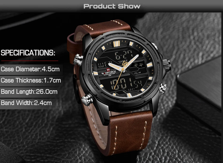 Лидирующий бренд мужские спортивные часы NAVIFORCE Мужские кварцевые аналоговые светодиодный часы мужские кожаные военные водонепроницаемые наручные часы Relogio Masculino