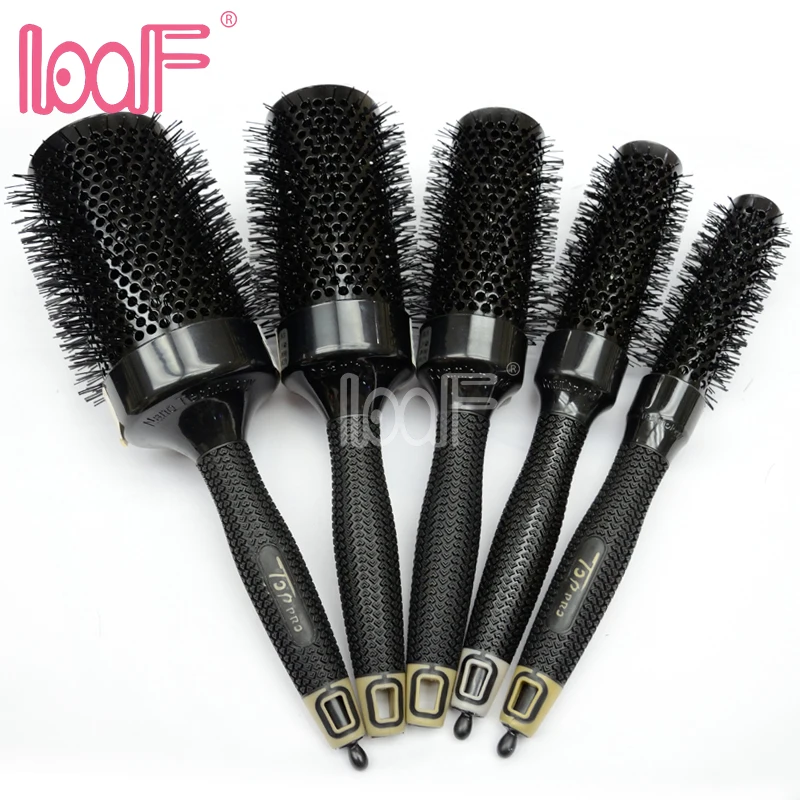 

LOOF New 6 Sizes Nano Thermal Ceramic Ionic Round Barrel Hair Brush Tail Curling Comb for Hairdressing Styling Hair Beauty Tool