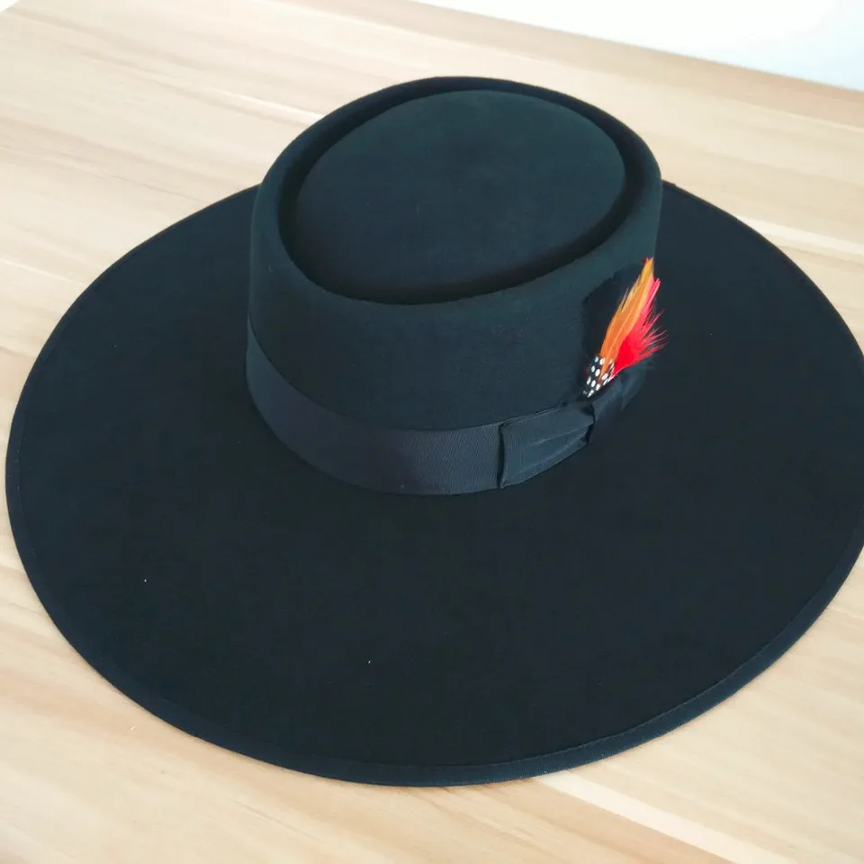 black wide brim hat stiff