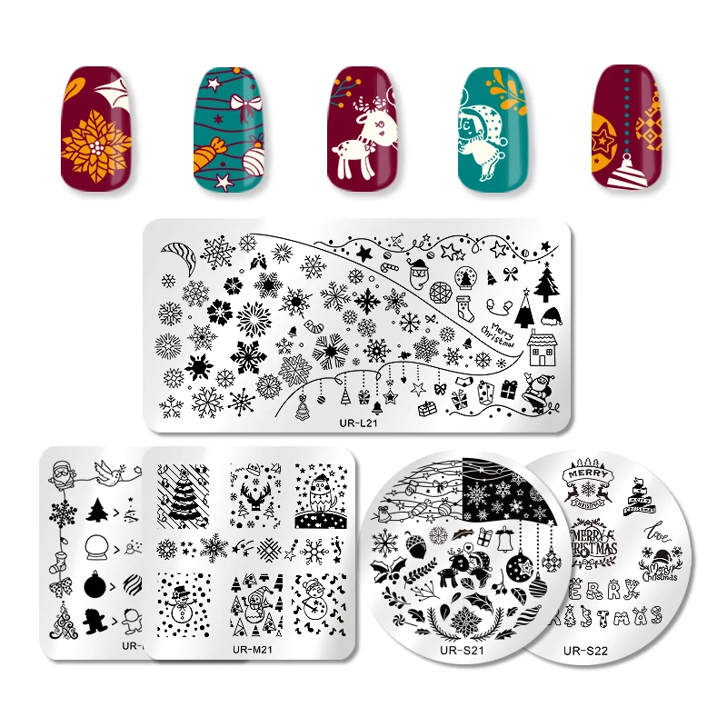 

UR SUGAR Christmas Nail Stamping Plate Xmas Snowflake Deer Template Nail Art Image Plate DIY Manicure Tips