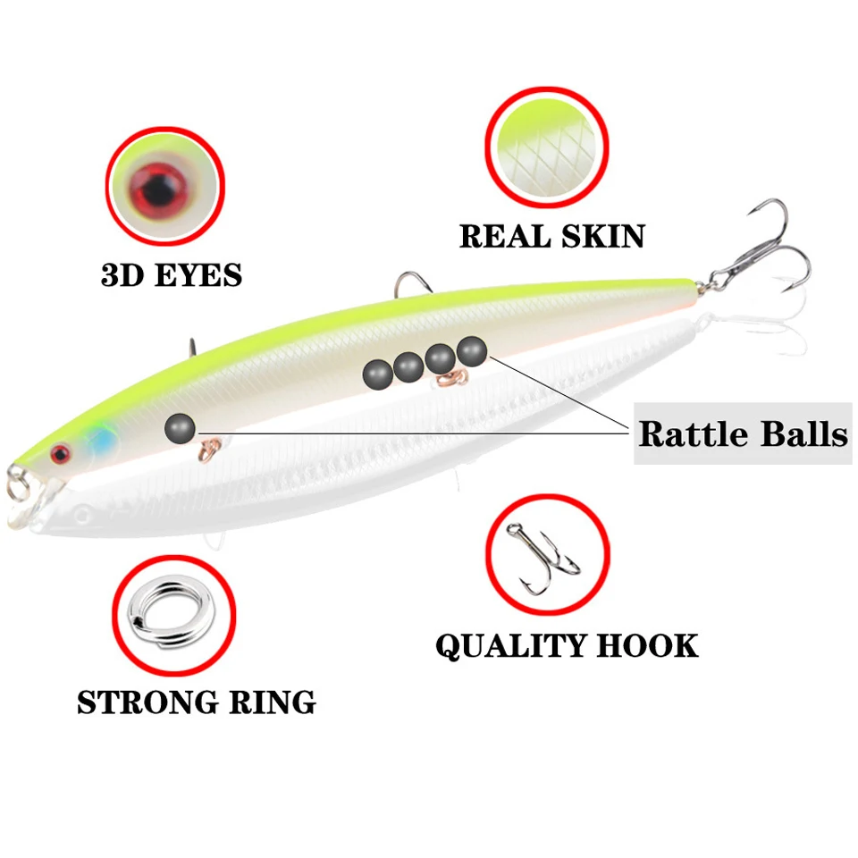 Best selling 1pcs 18cm 24g big long fish Minnow sea fishing lure bait 3D eyes Strong hooks lures for sea fishing 2
