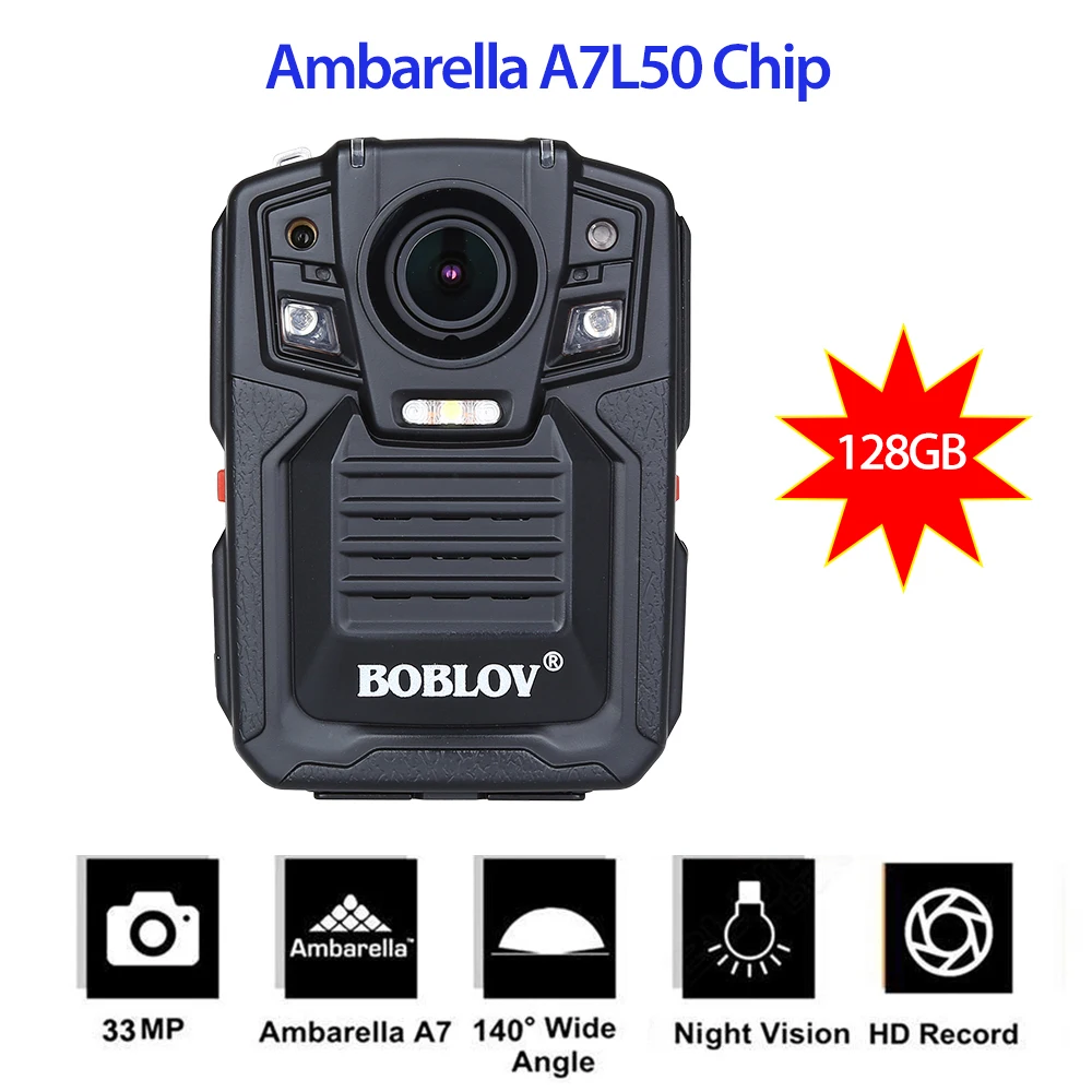 BOBLOV полицейская камера HD66-02 Ambarella A7 1296P HD видео запись камера видеорегистратор ИК ночного видения Карманная камера безопасности - Цвет: Built in 128GB