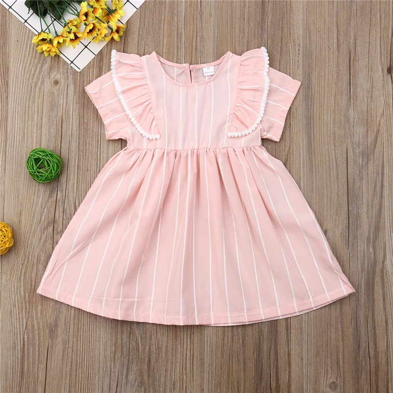 

Lovely Toddler Kids Newborn Baby Girls Dress Cotton Printed Short Sleeve Ruffle Princess Party Cute Lovely A-line Dresses 1-6Y