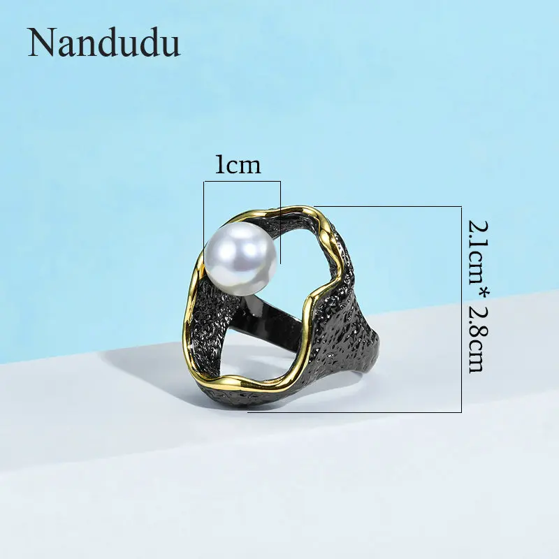 Nandudu элегантные уникальные винтажные кольца для женщин Bague черного золота цвет Anillos Mujer синтетический жемчуг кольцо аксессуары R2130