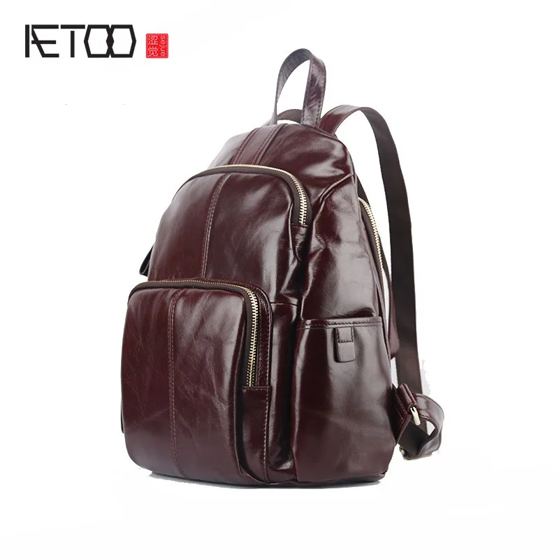 

AETOO Leather shoulder bag backpack handmade first layer of leather large capacity casual men and women shoulder bag