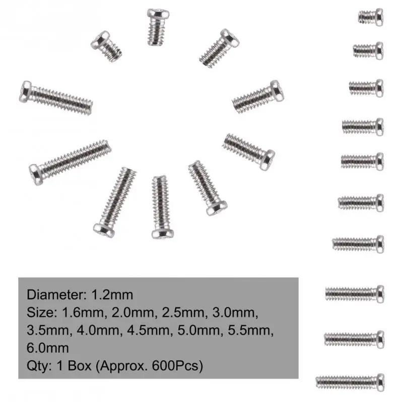 600 шт./кор. 10 размеров Нержавеющая сталь Ассорти Винты Инструменты для ремонта часов ящик для инструментов Часовщик ремонта Линзы для очков Запчасти аксессуары - Цвет: stainless steel