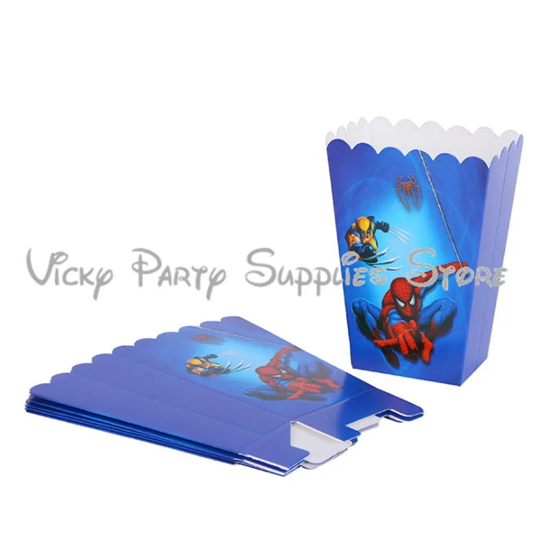 

6pcs/lot Spider-man Disposable Popcorn Box Birthday Baby Shower Spiderman Theme Party Paper Pocorn Box Party Tableware Supplies