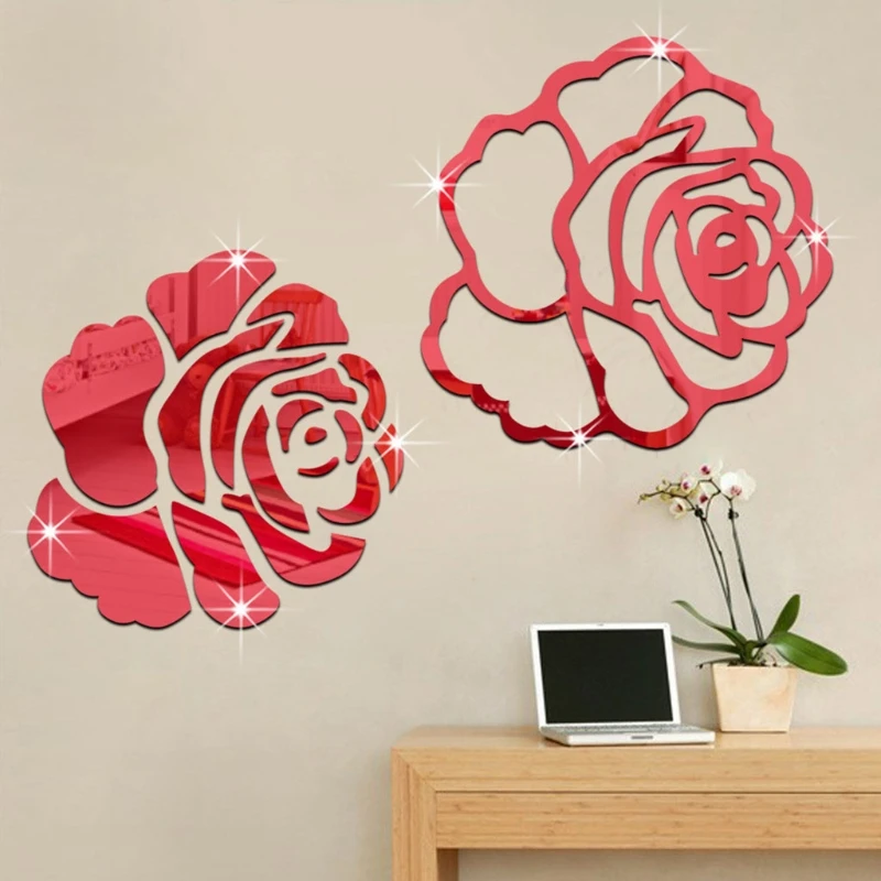 ROSE Flower Mirror Wall Sticker DIY Art Mural Home Room Decor Acrylic