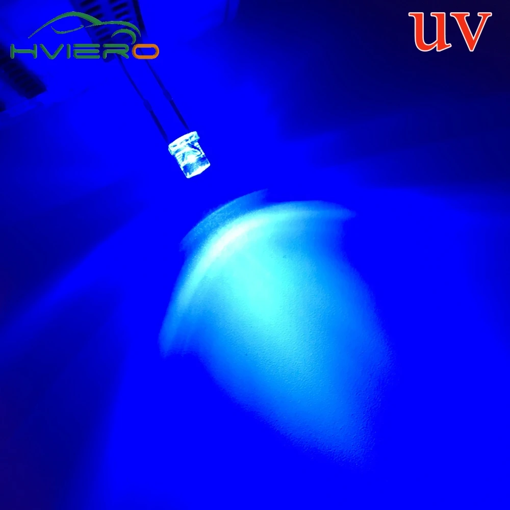 100 шт светодиодный 3 мм УФ фиолетовый ультра-яркий Flat top диода 3,2 ~ 3,4 v светодиодный головы Широкий формат свет светодиоды лампа зеленый код