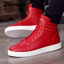 Fashion High Casual Shoes Red. White. Black. Three-Color PU Men'S Spring And Autumn Shoes. High-Quality Men'S Flat Shoes 38-45 Fashion High Casual Shoes Red. White. Black. Three-Color PU Men'S Spring And Autumn Shoes. High-Quality Men'S Flat Shoes 38-45
