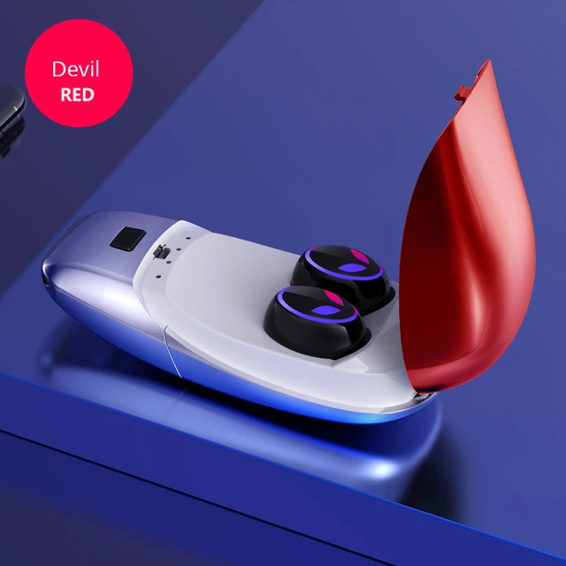 Крутой светодиодный беспроводной наушник с сенсорным отпечатком пальца TWS Bluetooth наушники с зарядным устройством шумоподавление мини-наушники - Цвет: devil red