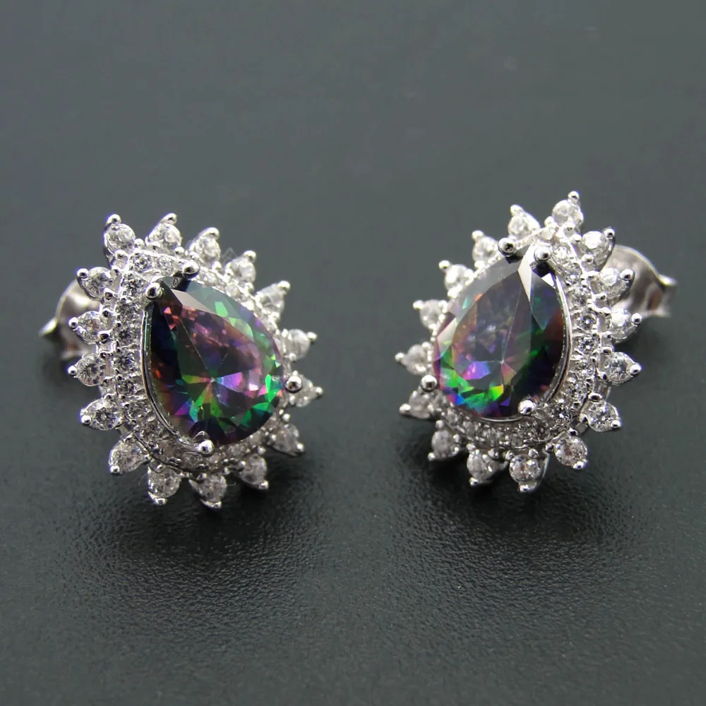 925 Sterling Silver Jewelry Rainbow Pear Shape Mystic Topaz Stud 925 Sterling Silver Jewelry Rainbow Pear Shape Mystic Topaz Stud Earrings For Women Wedding Gift Birthday Party In From
