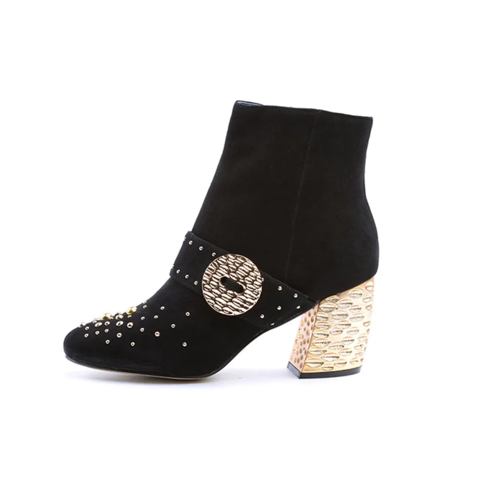 

2017Autumn Winter New Women's Suede Stylish Ankle boots Comfy Round Toe Stacked Block High Heel Side Zipper Short Booties