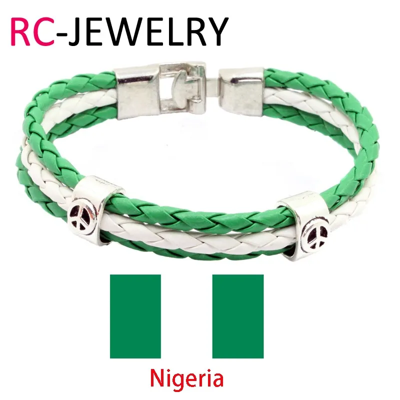 10 World Cup Nigeria National Flag Leather Bracelets Bangles Trendy Bandage Charm Friendship