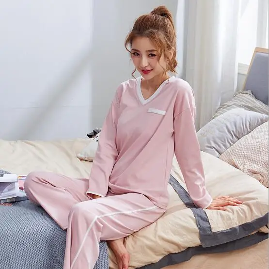 Fdfklak зимние пижамы для женщин с длинным рукавом Пижама Femme большой размер комплект свободных пижам для дам Хлопок Pijamas Mujer Женская одежда для сна - Цвет: pink