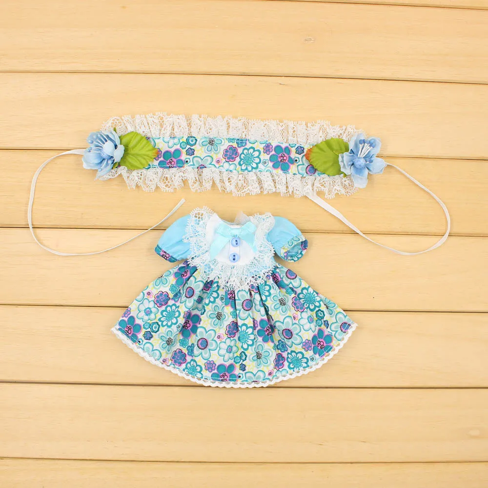 

Blyth Doll Clothes ICY Licca 1/6 Body Printing Dress Flower Lace Headdress Free Shipping