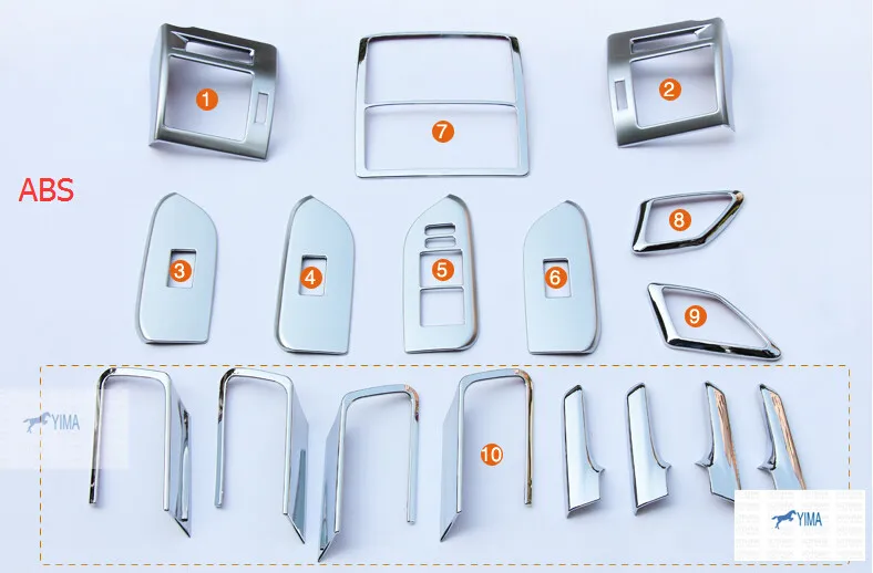

Interior For Toyota Prado FJ150 2014 2015 2016 Instrument Desk & Inner Handle Frame & Air Vent Trim 17 Pcs / Auto accessories