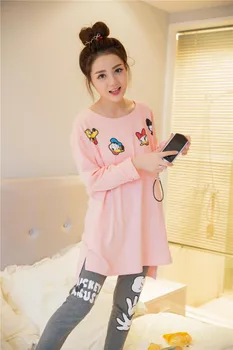 

Autumn Women Lovely Cotton Pajamas Sets Warm Ladies Long Sleeve Sleepwear Home Clothing Feminino Girls Nightgown