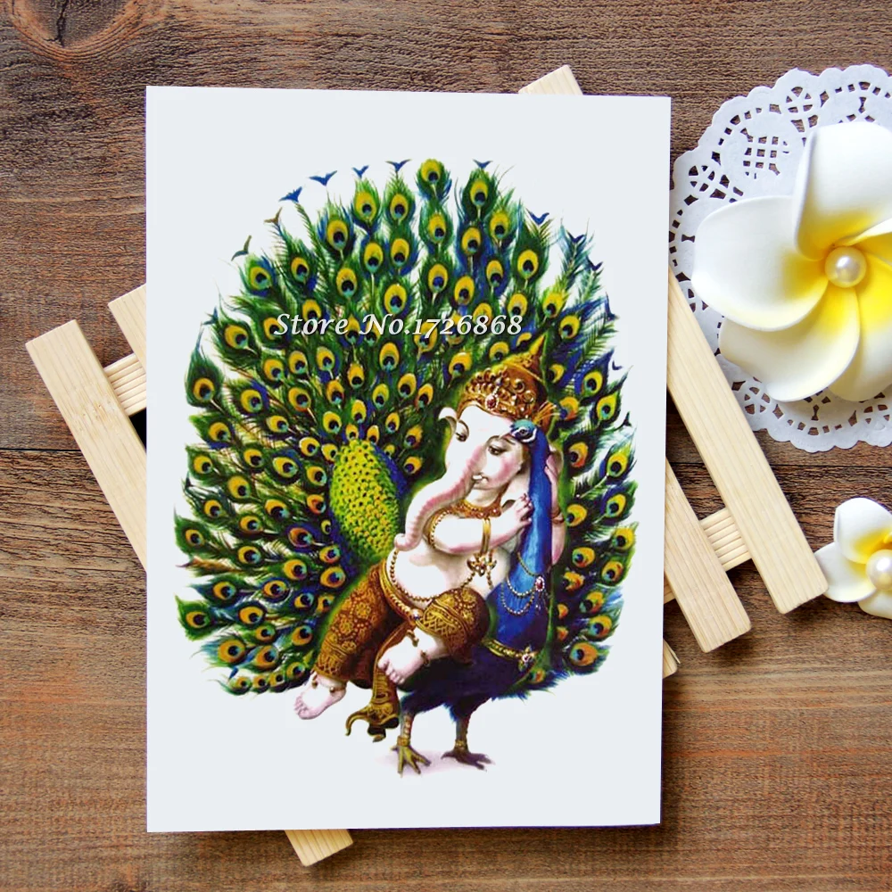 

Waterproof Temporary Tattoos Stickers Ganesha peacock Tattoo Flash Water Transfer Tattoos fake tattoos for women men #280