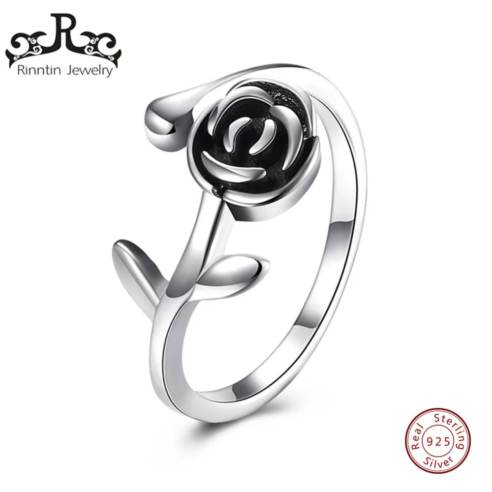 

Rinntin Real 925 Sterling Silver Women Rings Rose Shape Vintage Open Design Adjustable Ring Elegant Jewelry Wholesale TPSR59