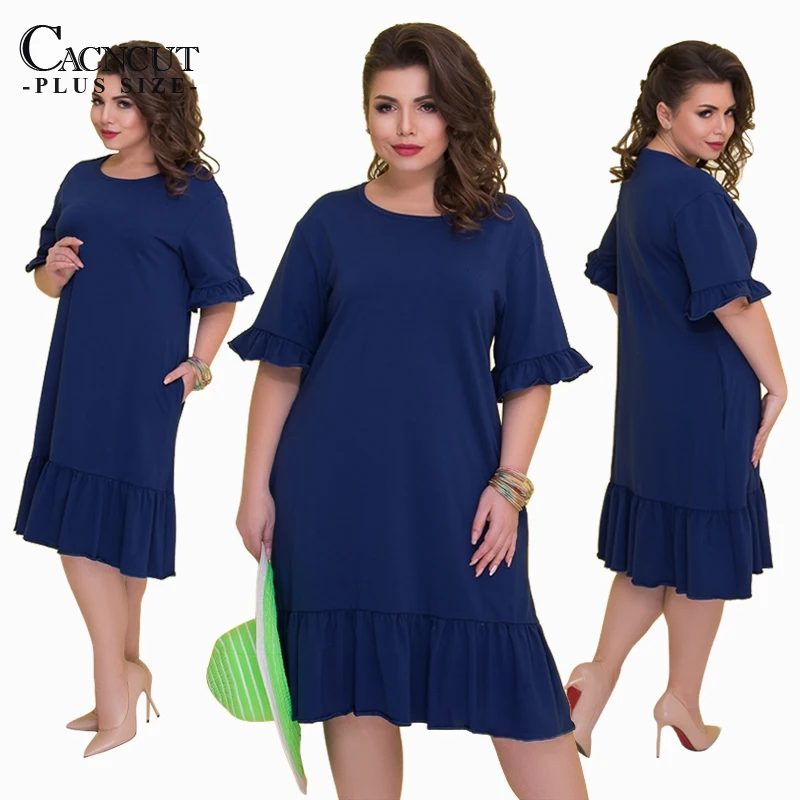 CACNCUT 5XL 6XL размера плюс повседневное свободное платье женское летнее элегантное платье большого размера по колено свободное платье Vestidos одежда для работы