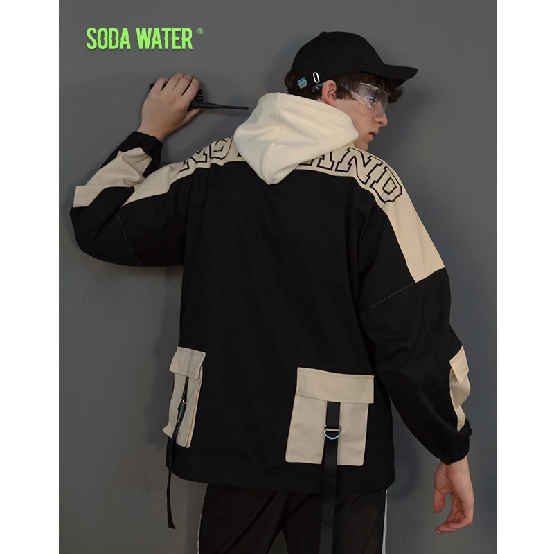 SODA WATER Street Style High Street Hip hop Jacket Patchwork Overcoat Male Plus Size Hip Hop Brand Streetwear Jackets Coat 8743W SODA WATER Street Style High Street Hip hop Jacket Patchwork Overcoat Male Plus Size Hip Hop Brand Streetwear Jackets Coat 8743W