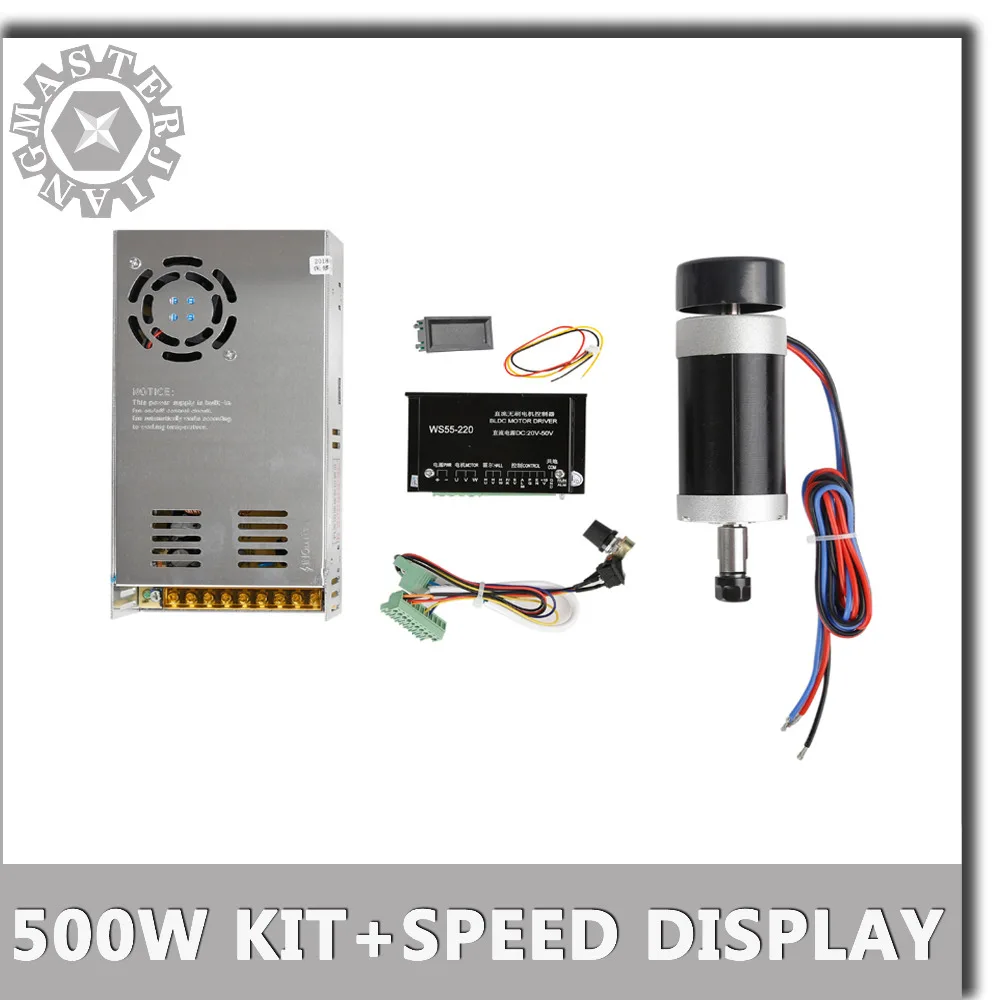 

New 500W/0.5KW ER11 55MM Brushless CNC Spindle Motor+DC20-50V Stepper Motor Driver+DC48V 12A Power Supply+Driver Speed Display.
