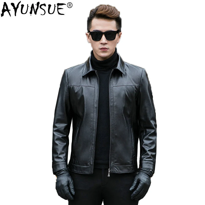 

AYUNSUE Genuine Leather Jacket Men Short Spring Autumn Mens Sheepskin Coat Slim Men Leather Jackets and Coats CJX801A KJ1108
