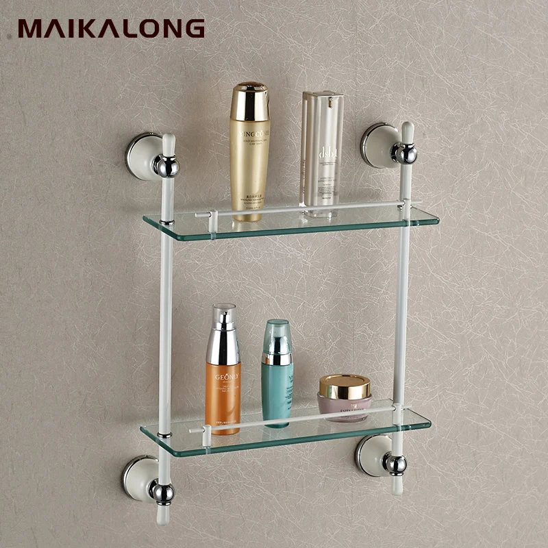 Bathroom Accessories Golden Finish With Tempered Glass,Double Glass