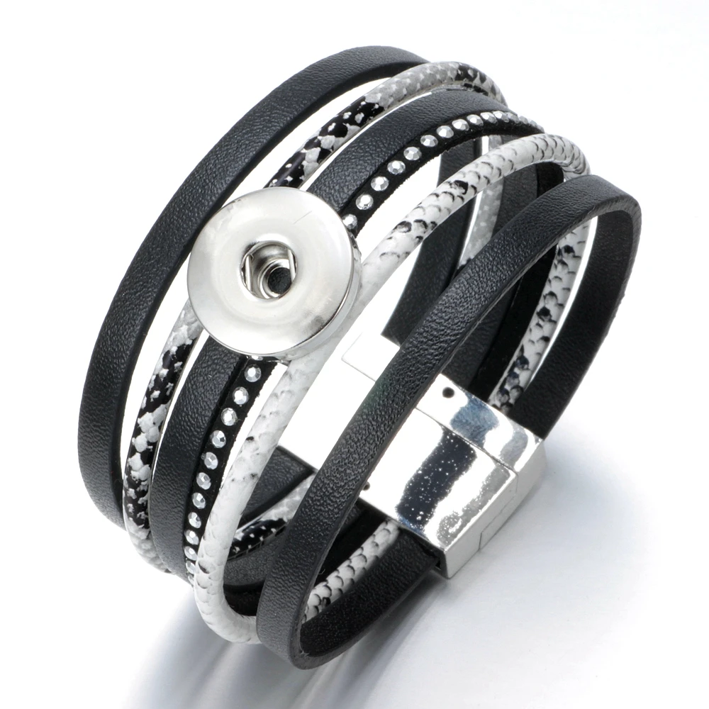 

SZ0453a Black Color Magnet buckle Leather Snaps Bracelet&Bangle DIY Snap Jewelry Fit 18mm Snap Button