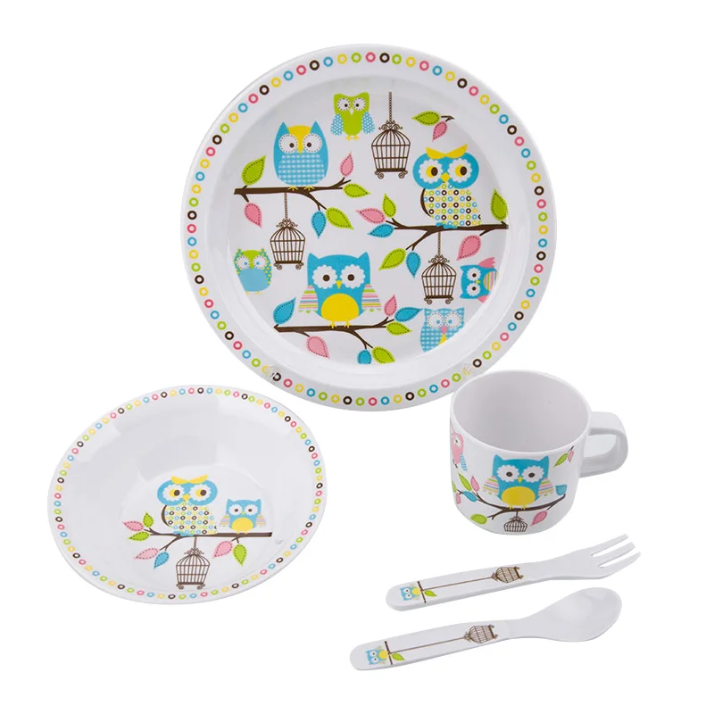 Baby Feeding Dishes Set Bowl Plate Forks Spoon Cup Children's Tableware Melamine Dinnerware Feeding Set For Kids Dishes Plate (8)
