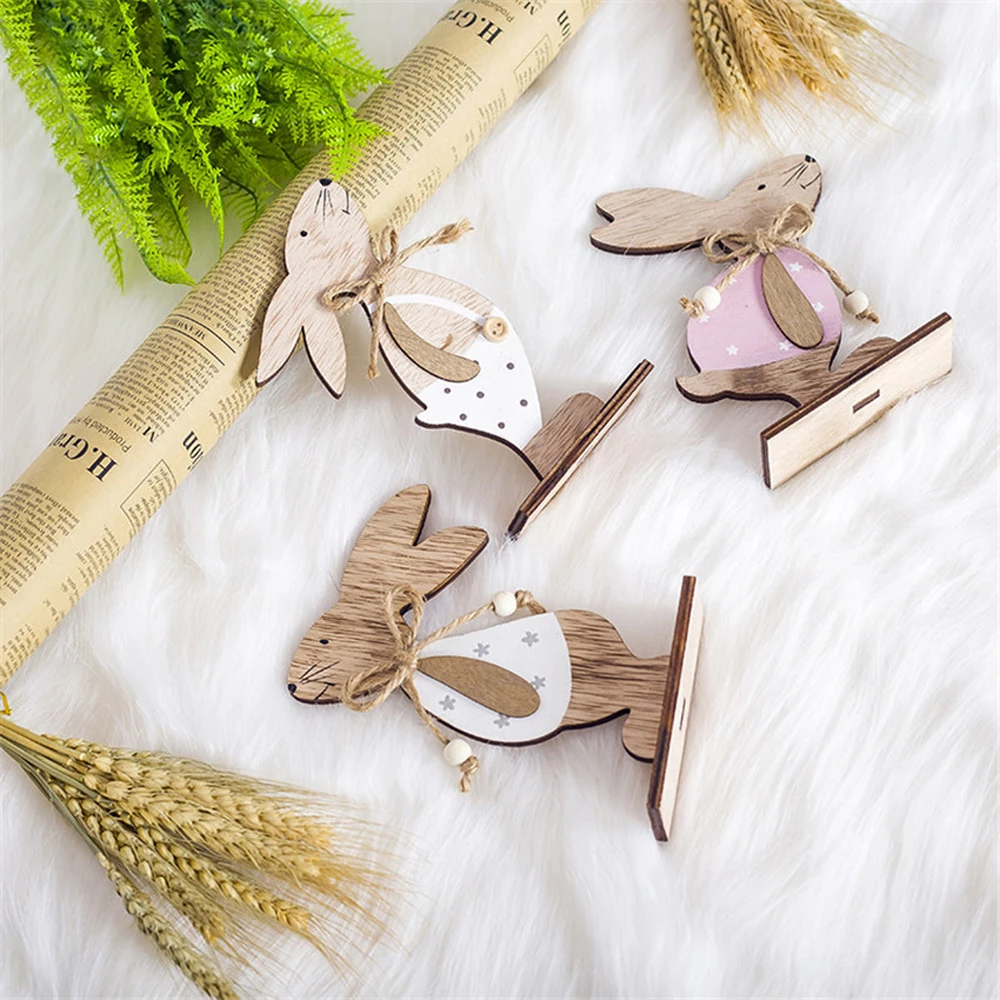 7_Nordic home decoration ornaments creative Easter bunny wooden ornaments desktop decorations powder clothes flowers rabbit