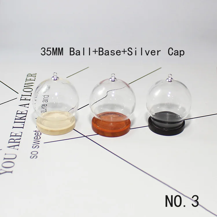 2 шт 35 мм стеклянный глобус с деревянной основой сверху круглая крышка полое стеклянное ожерелье с дизайном «Глобус» кулоны стеклянная крышка купола милые амулеты - Окраска металла: NO.3-black base
