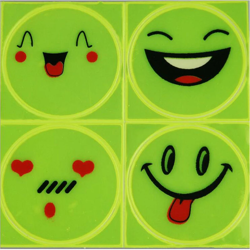 

5Pc Sheet(4pcs) 5cm Reflective Sticker Lovely Smile Faces For Motorcycle Bicycle Car Bags Kids Toy Safety Decals