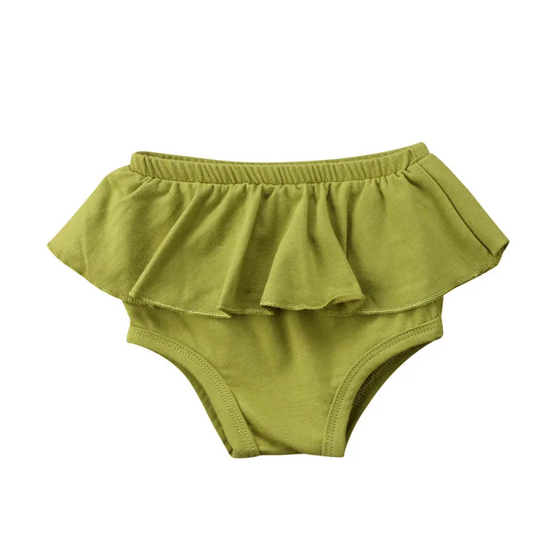 Трусики для маленьких мальчиков и девочек пышные трусики с узорами для новорожденных, очаровательные однотонные шорты с рюшами для малышей - Цвет: Зеленый