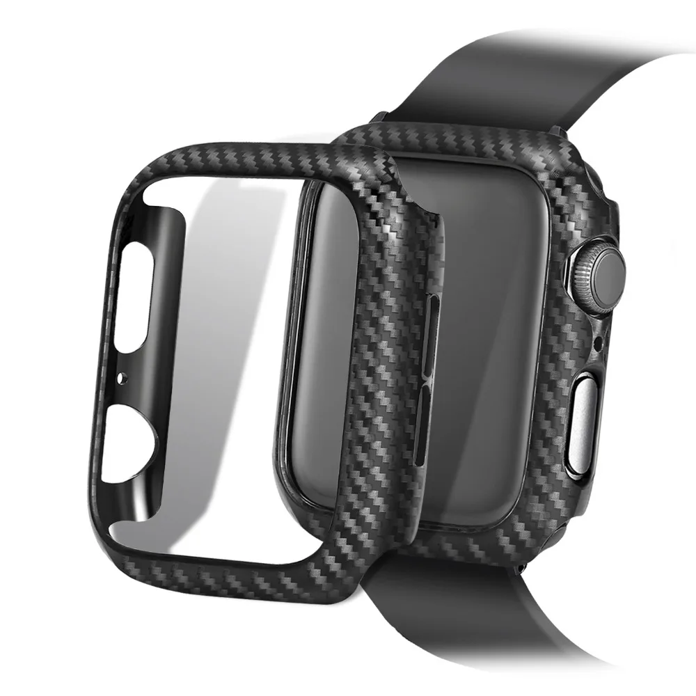 Carbon Fiber Case For Apple Watch 4 3 iWatch band 42mm 38mm 44mm 40mm bumper Protective PC Ultra Thin Lines shell Frame cover