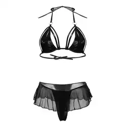Женский полый сексуальный комплект с бюстгальтером Babydoll сексуальный черный плюс размер brasier mujer бандажный Прозрачный Новый Модный летний
