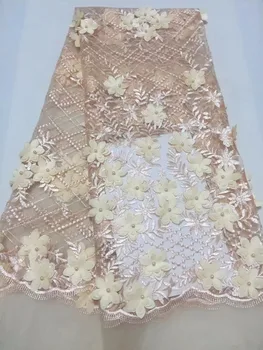

2018 Yellow Beaded 3d flower Embroidere Gold Line African lace Fabric Nigerian Wedding Dress,French Lace Guipure Cord Lace