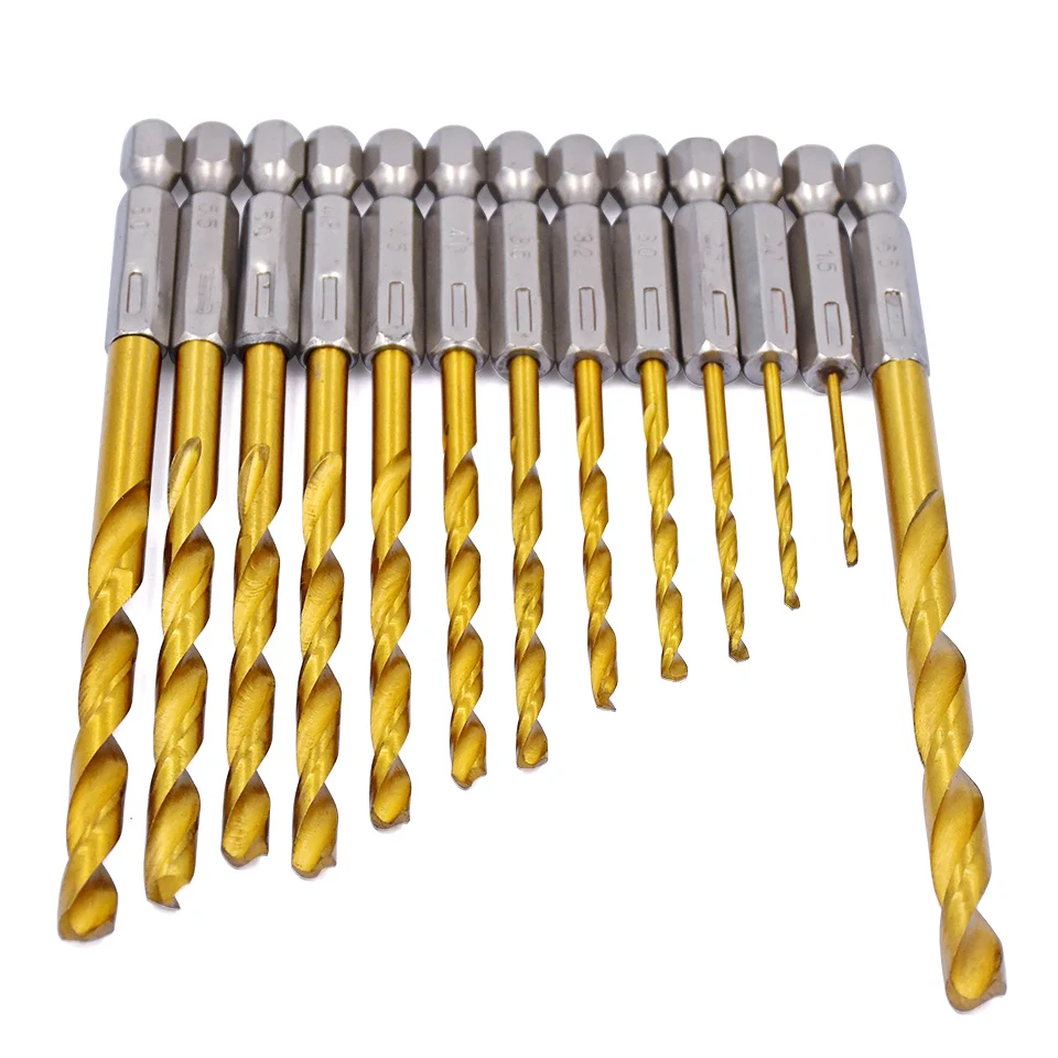 13pcs Tungsten Carbide Twist Drill Bit Set Power Tool High Speed Steel 