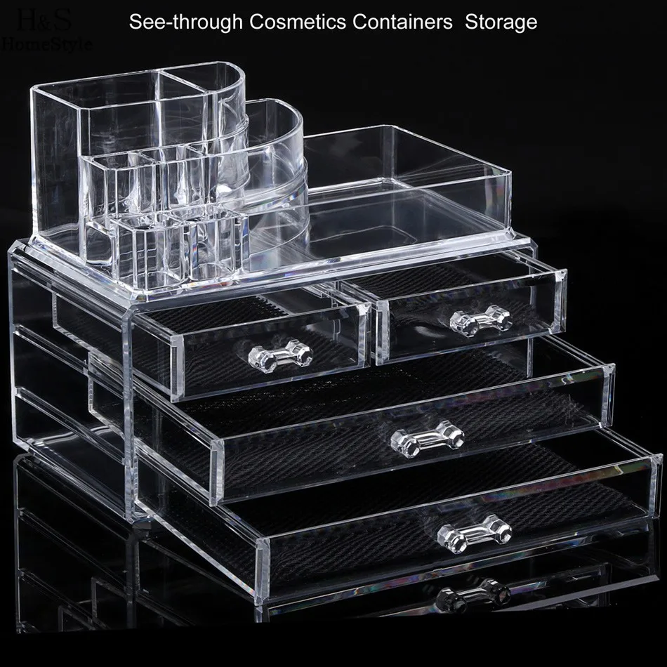 Acevivi Acrylic Clear Makeup Cosmetic Drawers Grids 2 Tiers