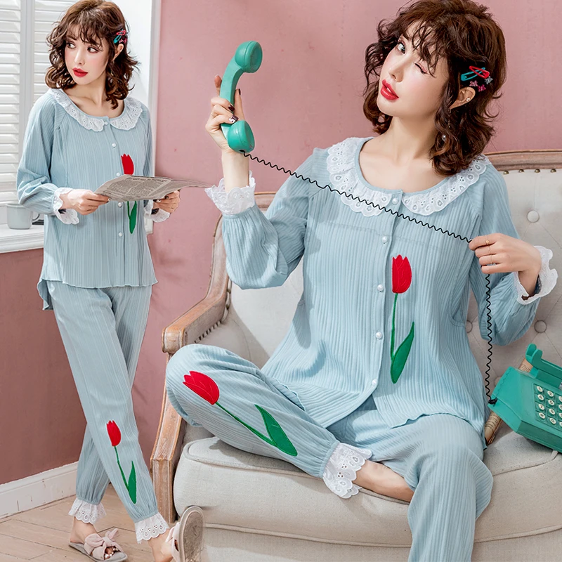 

Sweet Cotton Maternity Nursing Sleepwear Spring Summer Breastfeeding Nightwear Clothes for Pregnant Women Pregnancy Pajamas Suit