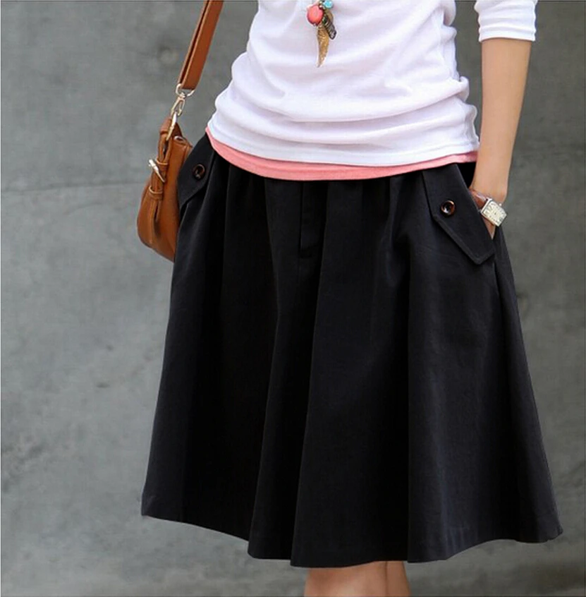 Buy Women Midi Skirt High Waist Pockets Design Casual