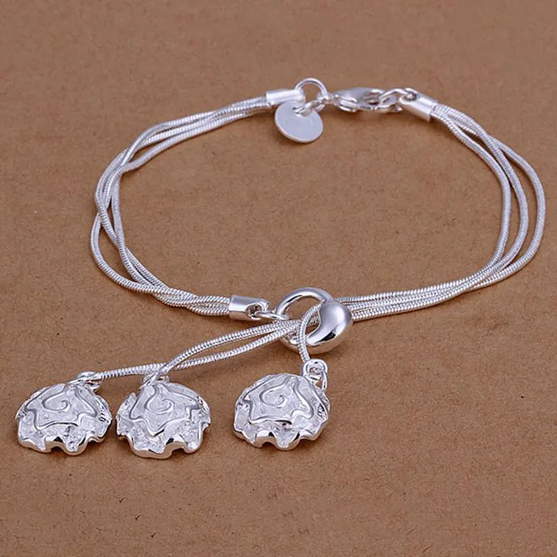 

Free Shipping Wholesale silver bracelet, 925 fashion silver plated jewelry Triple Rose Bracelet /RTYKAVIC ALYHSOPP