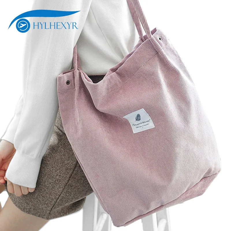 Hylhexyr Solid Corduroy Shoulder Bags Environmental Shopping Bag Tote Package Crossbody Bags ...